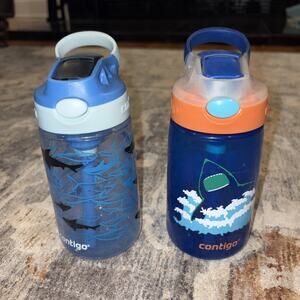 3 Contigo Kids AutoSpout Straw Water Bottles w Easy-Clean Lid 14oz Shark